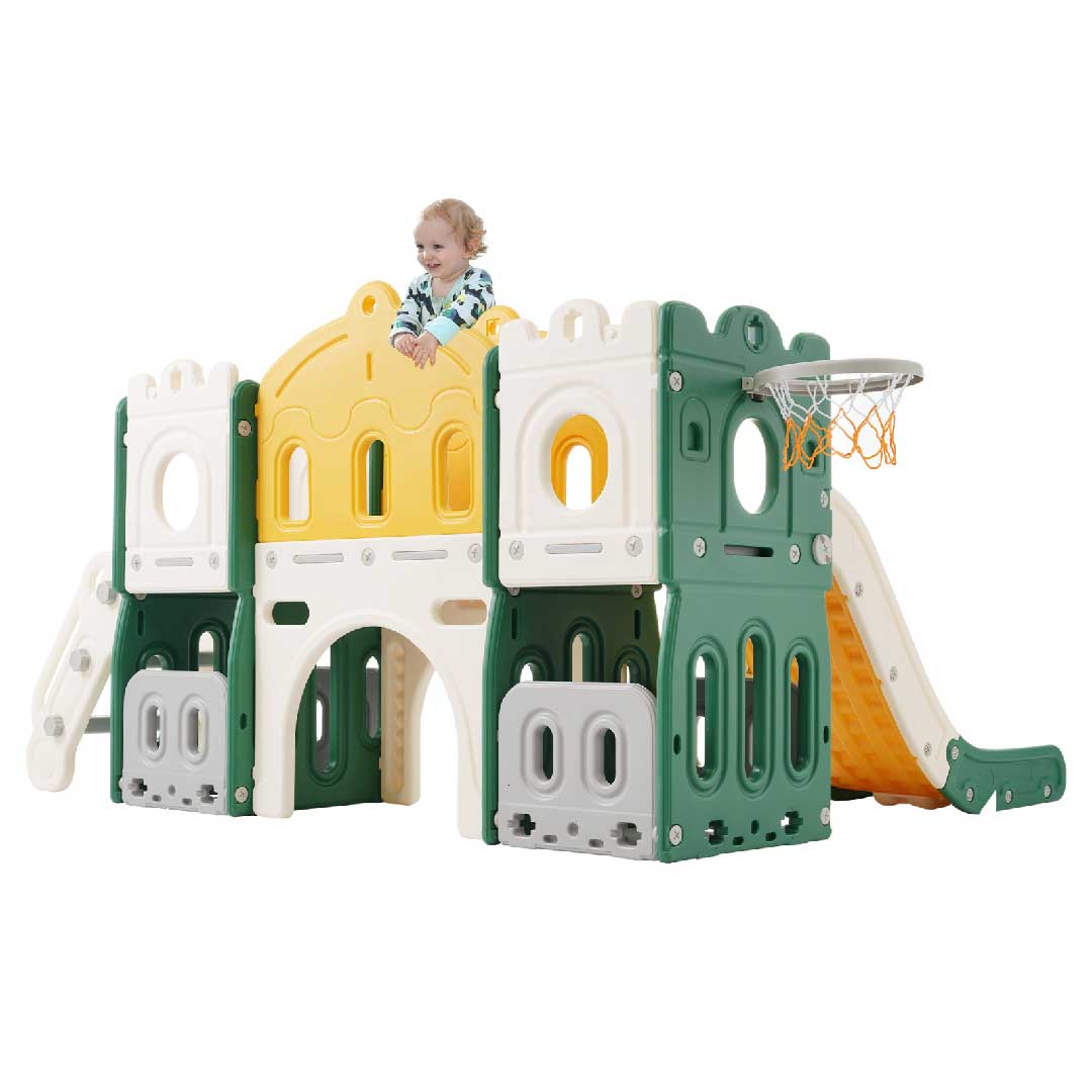 Yelenaro 6-in-1 Kinderspielplatz mit Rutsche & Basketballkorb – Indoor Spielhaus