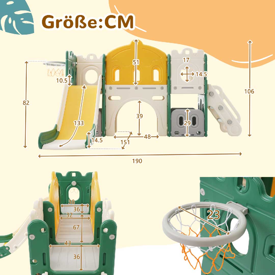 Yelenaro 6-in-1 Kinderspielplatz mit Rutsche & Basketballkorb – Indoor Spielhaus