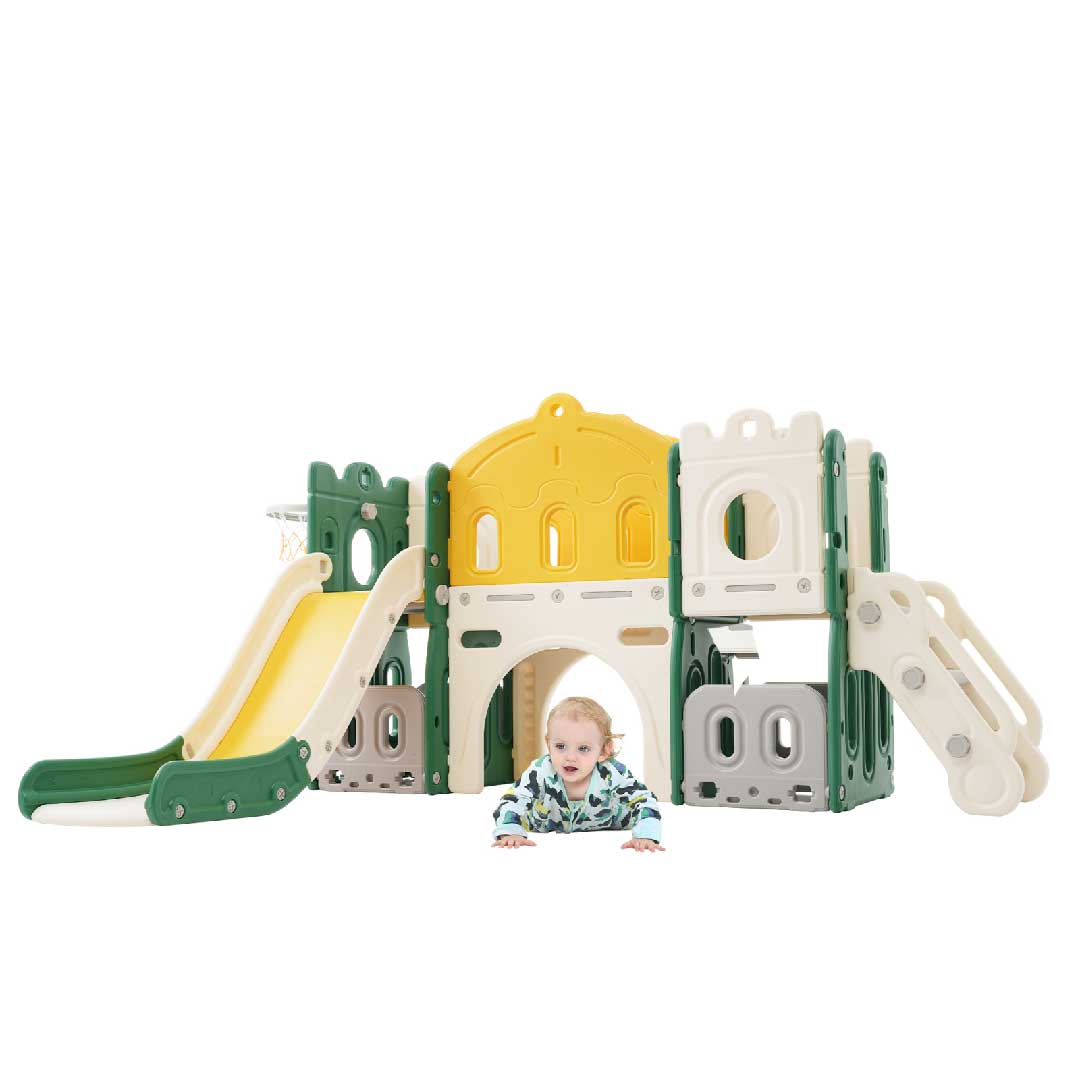 Yelenaro 6-in-1 Kinderspielplatz mit Rutsche & Basketballkorb – Indoor Spielhaus