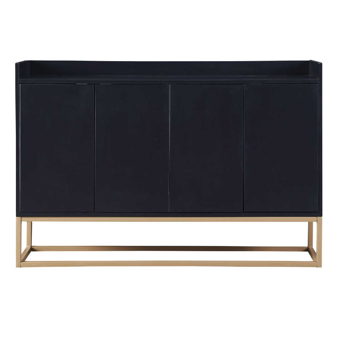 Yelenaro Sideboard 120 cm – Modernes Sideboard Schwarz im minimalistischen Stil mit 4 Türen & Metallbeinen