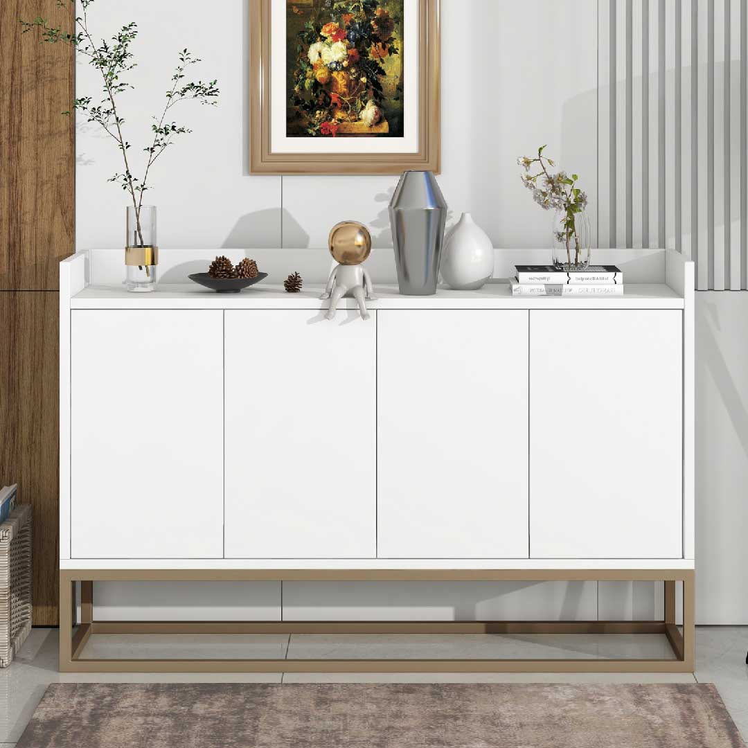Yelenaro Sideboard 120 cm – Modernes Sideboard Schwarz im minimalistischen Stil mit 4 Türen & Metallbeinen