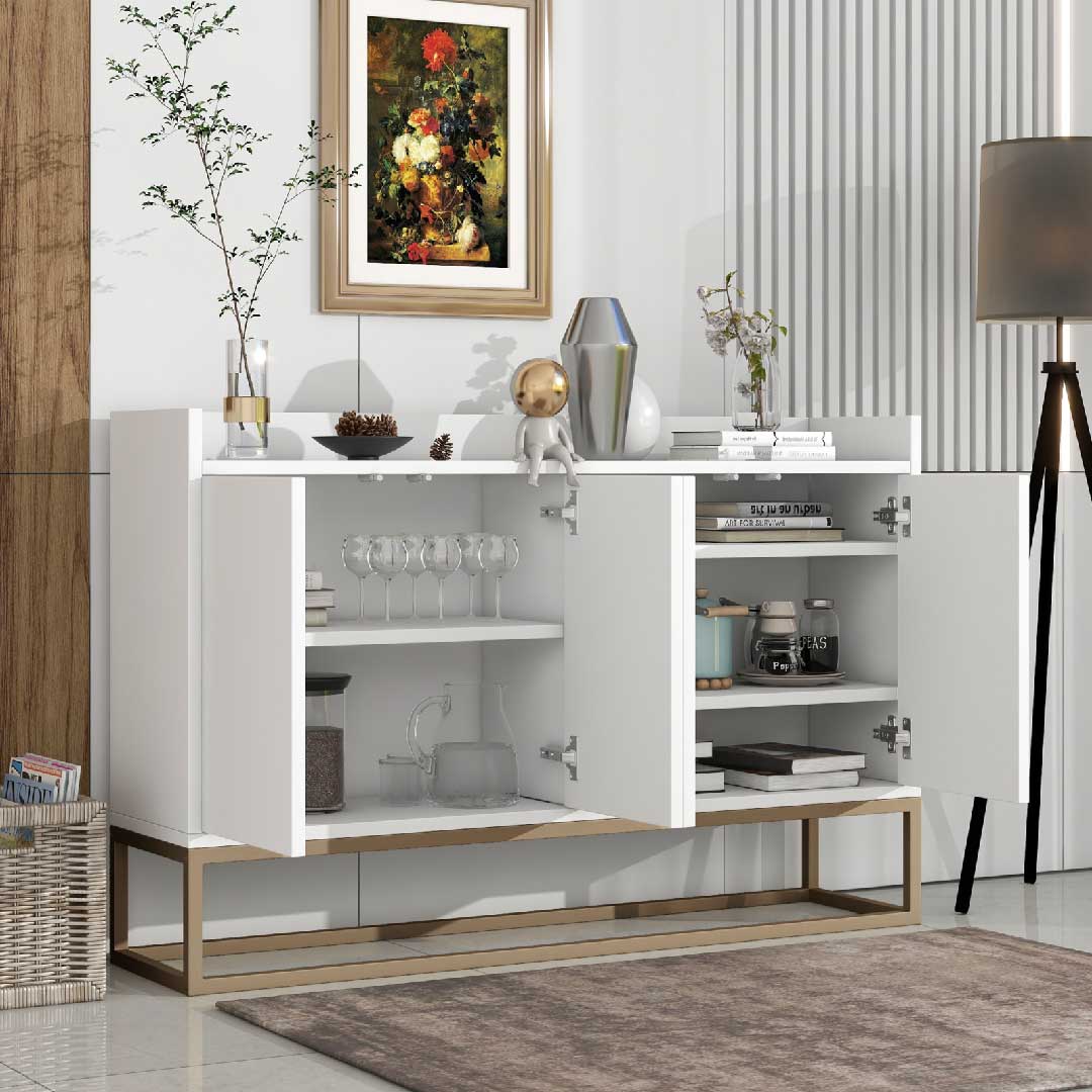 Yelenaro Sideboard 120 cm – Modernes Sideboard Schwarz im minimalistischen Stil mit 4 Türen & Metallbeinen