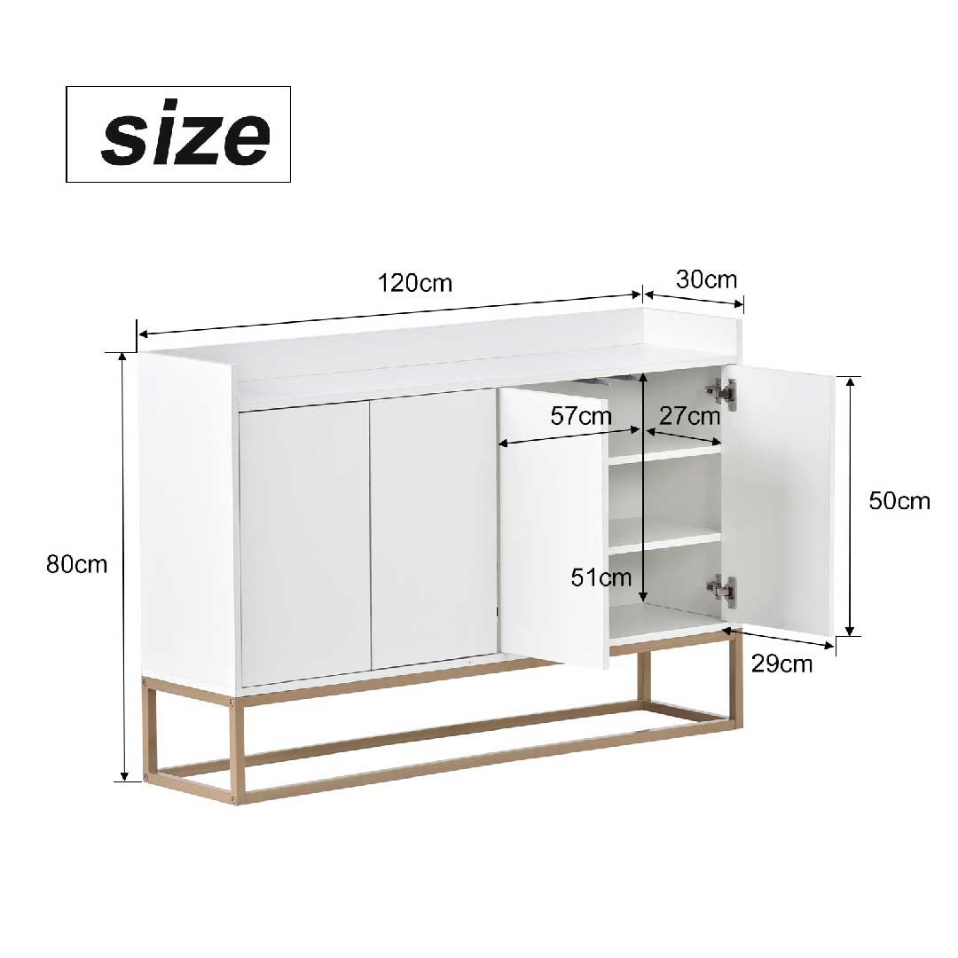 Yelenaro Sideboard 120 cm – Modernes Sideboard Schwarz im minimalistischen Stil mit 4 Türen & Metallbeinen