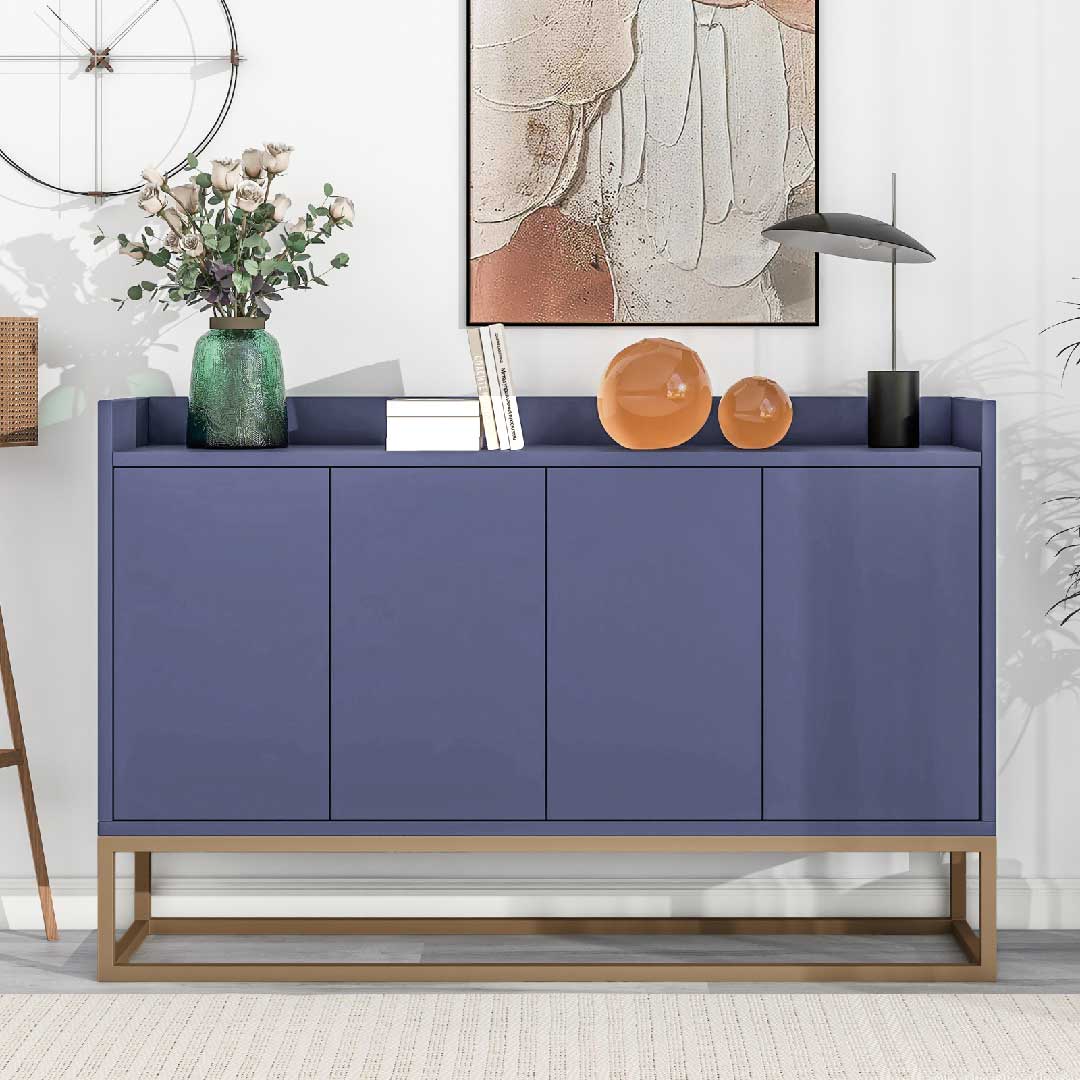Yelenaro Sideboard 120 cm – Modernes Sideboard Schwarz im minimalistischen Stil mit 4 Türen & Metallbeinen