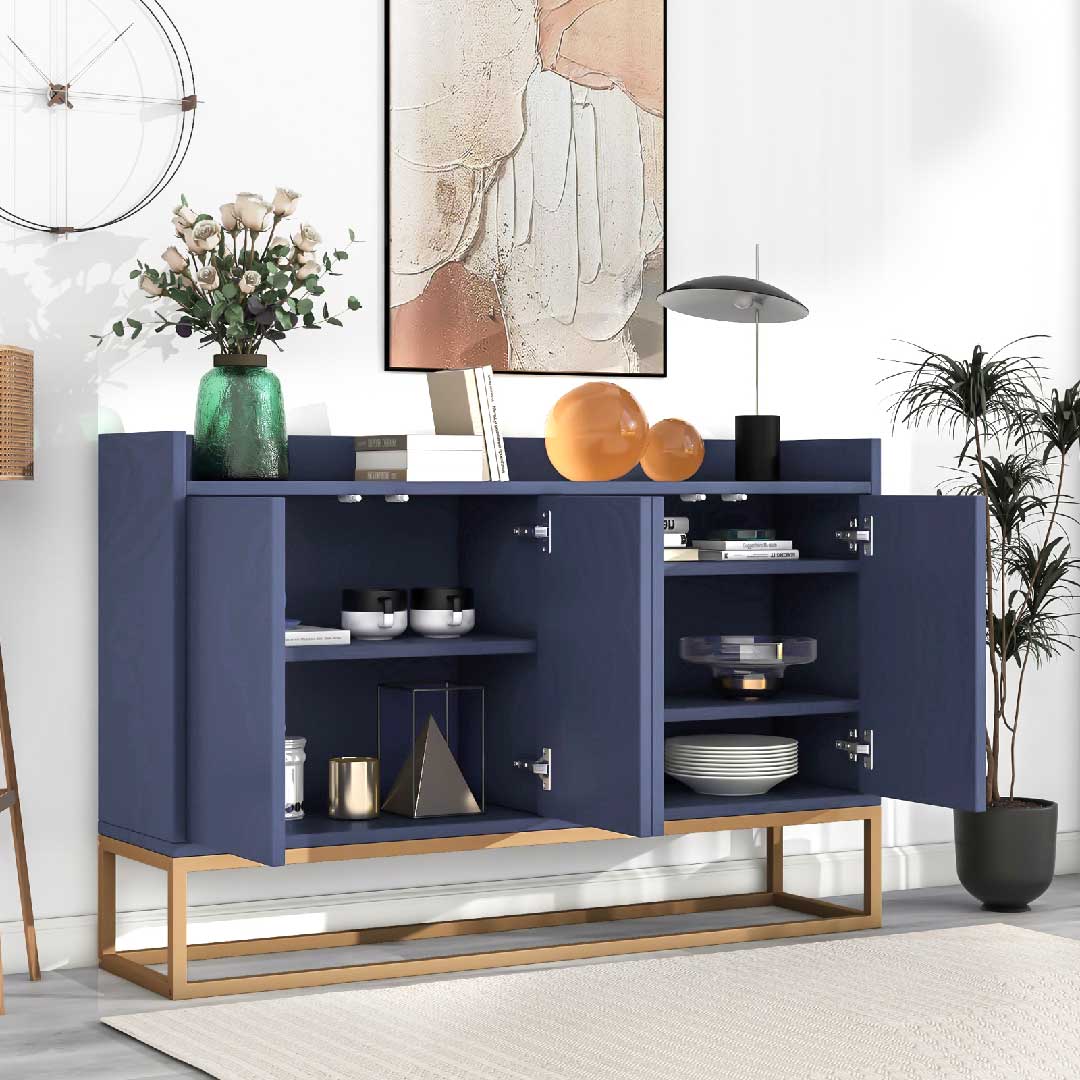 Yelenaro Sideboard 120 cm – Modernes Sideboard Schwarz im minimalistischen Stil mit 4 Türen & Metallbeinen