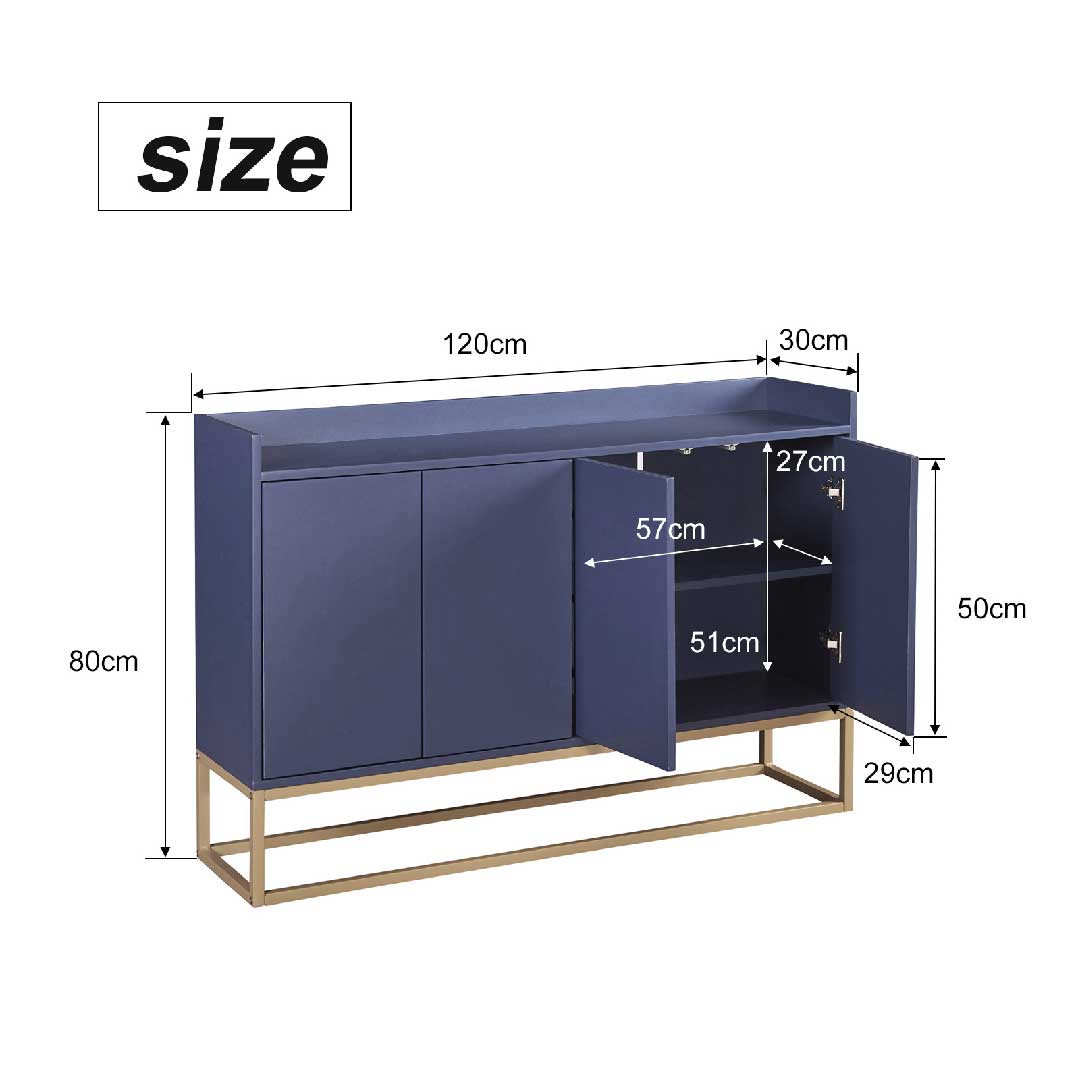 Yelenaro Sideboard 120 cm – Modernes Sideboard Schwarz im minimalistischen Stil mit 4 Türen & Metallbeinen