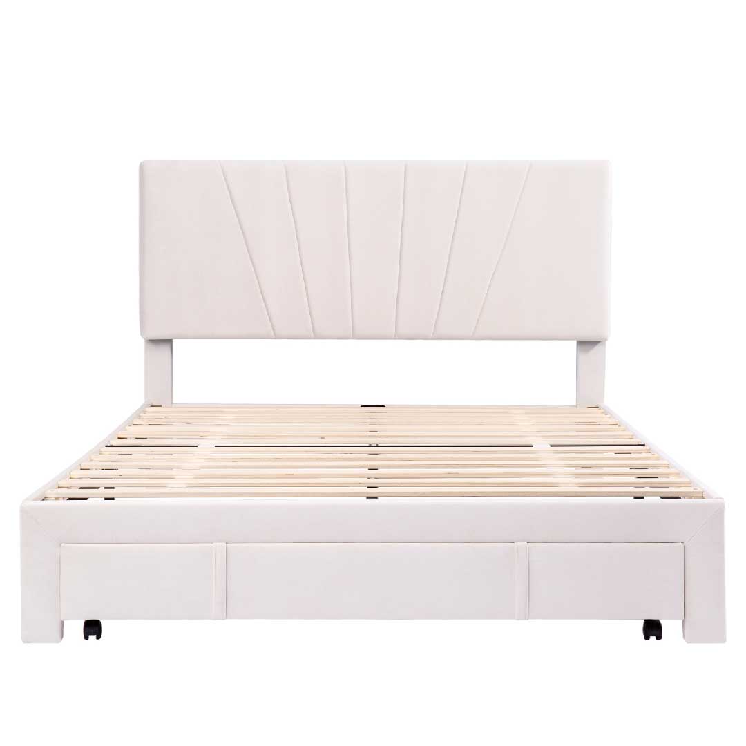 YELENARO Samt-Polsterbett 140×200cm – Mit Schublade & Lattenrost