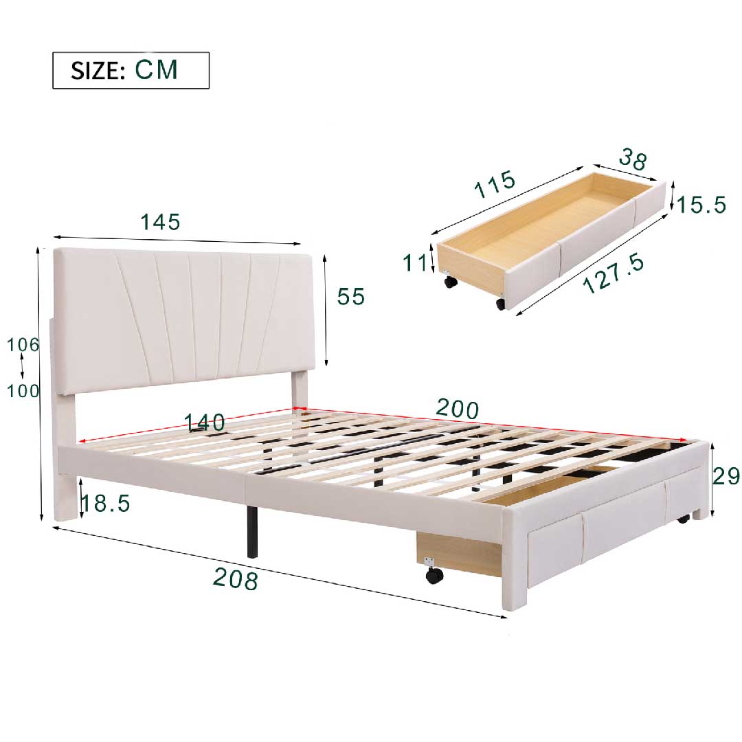 YELENARO Samt-Polsterbett 140×200cm – Mit Schublade & Lattenrost