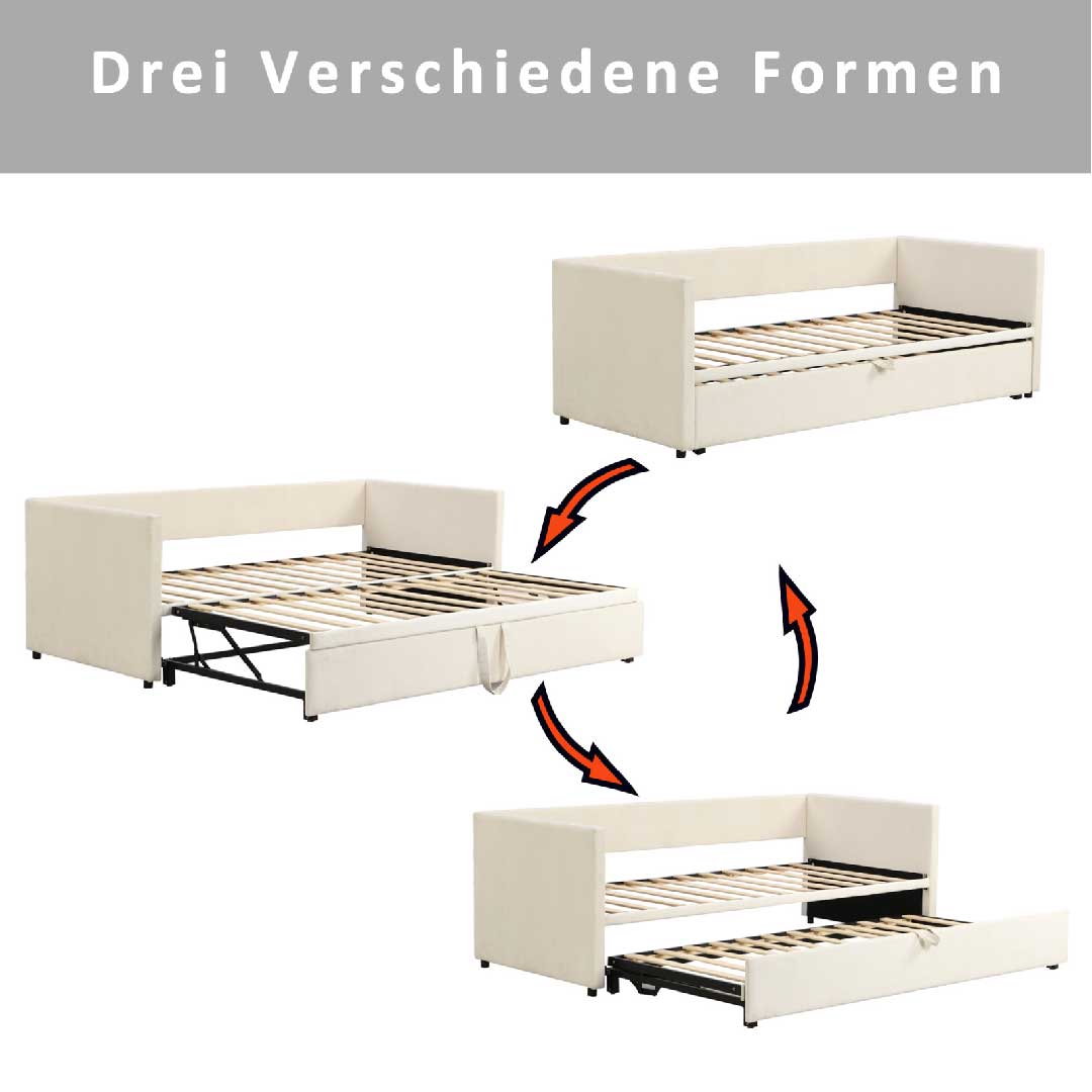 Yelenaro Tagesbett 90/180x200 ausziehbar mit Lattenrost & Samt