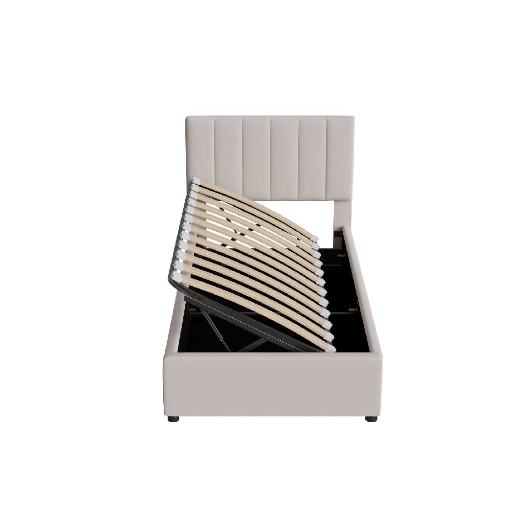 Yelenaro Kinderbett – Polsterbett mit hydraulischem Stauraum & verstellbarem Kopfteil, hautfreundlicher Leinenstoff