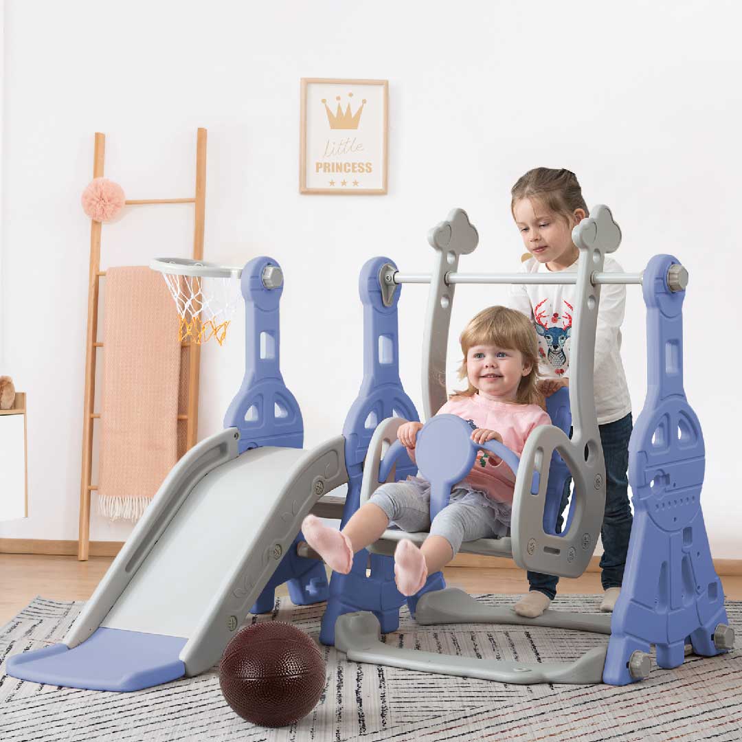 Yelenaro 4-in-1 Kinderrutsche mit Schaukel & Basketballkorb – Indoor Spielplatz