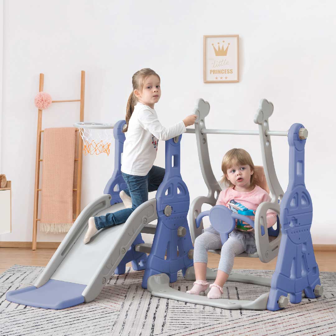 Yelenaro 4-in-1 Kinderrutsche mit Schaukel & Basketballkorb – Indoor Spielplatz