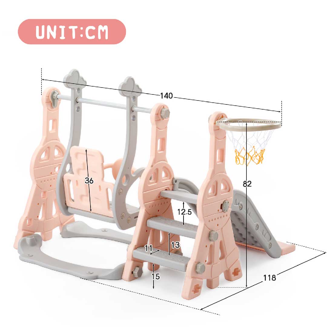 Yelenaro 4-in-1 Kinderrutsche mit Schaukel & Basketballkorb – Indoor Spielplatz