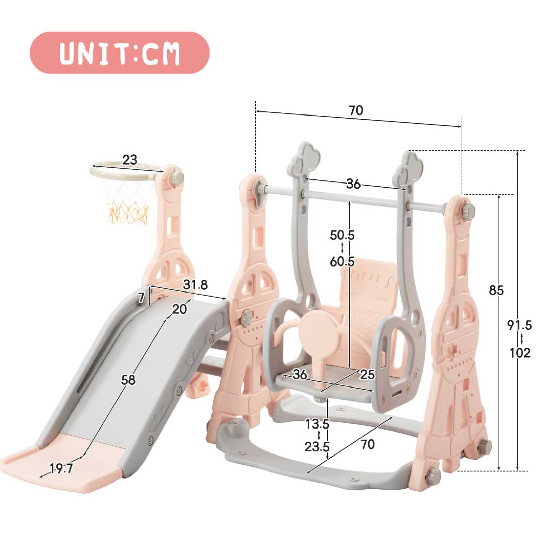 Yelenaro 4-in-1 Kinderrutsche mit Schaukel & Basketballkorb – Indoor Spielplatz