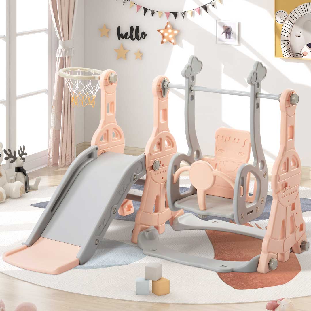 Yelenaro 4-in-1 Kinderrutsche mit Schaukel & Basketballkorb – Indoor Spielplatz