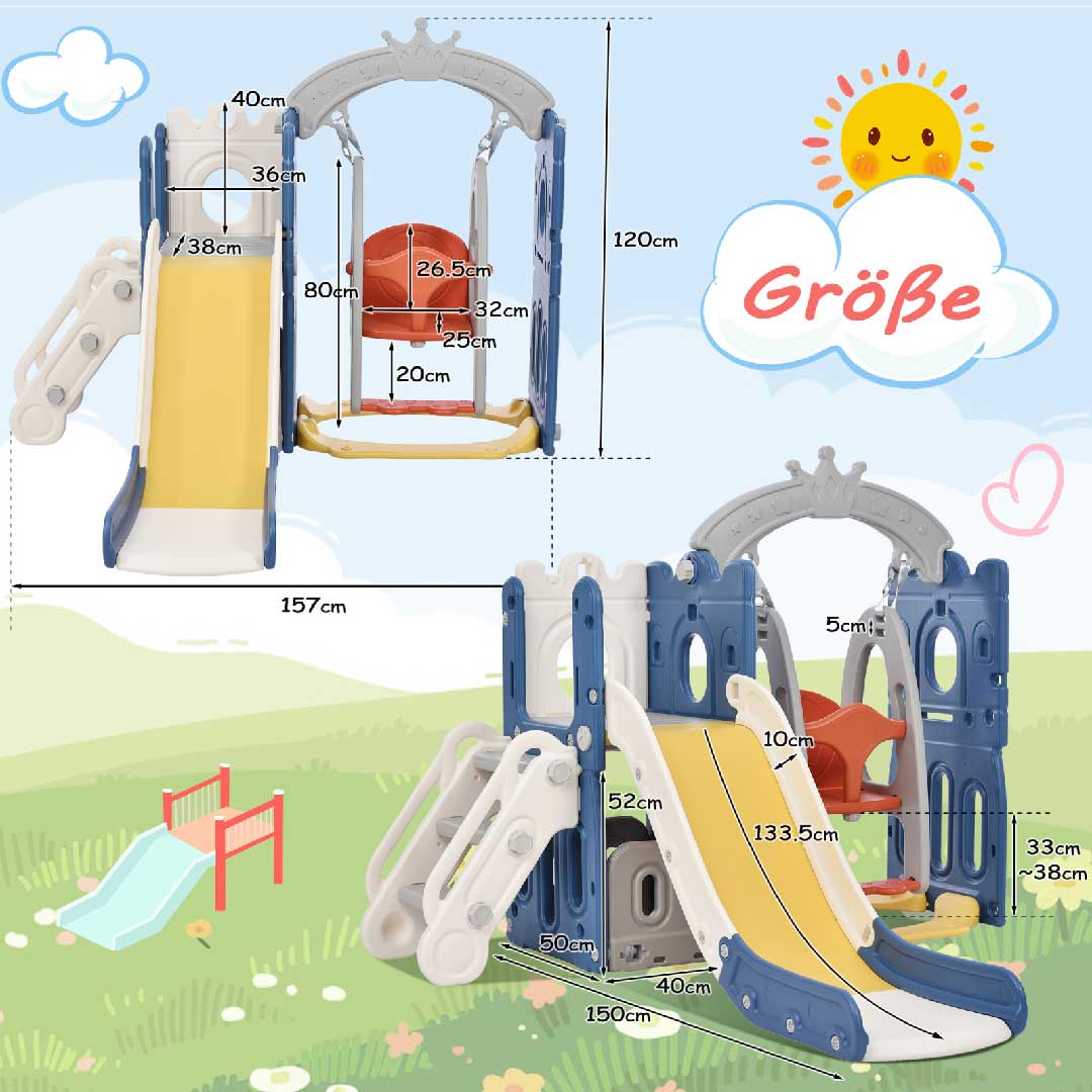Yelenaro 5-in-1 Kinderrutsche mit Schaukel & Basketballkorb – Indoor Spielset