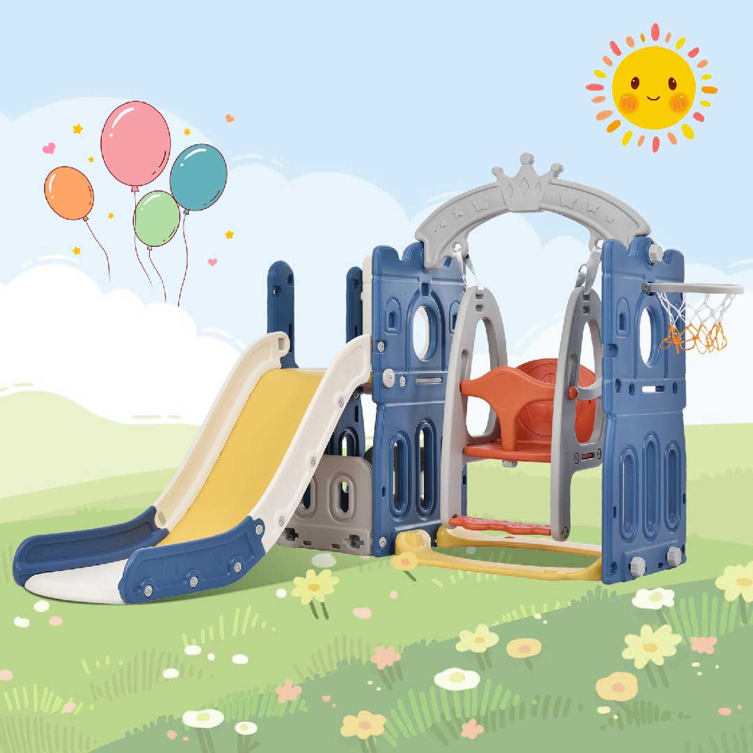 Yelenaro 5-in-1 Kinderrutsche mit Schaukel & Basketballkorb – Indoor Spielset