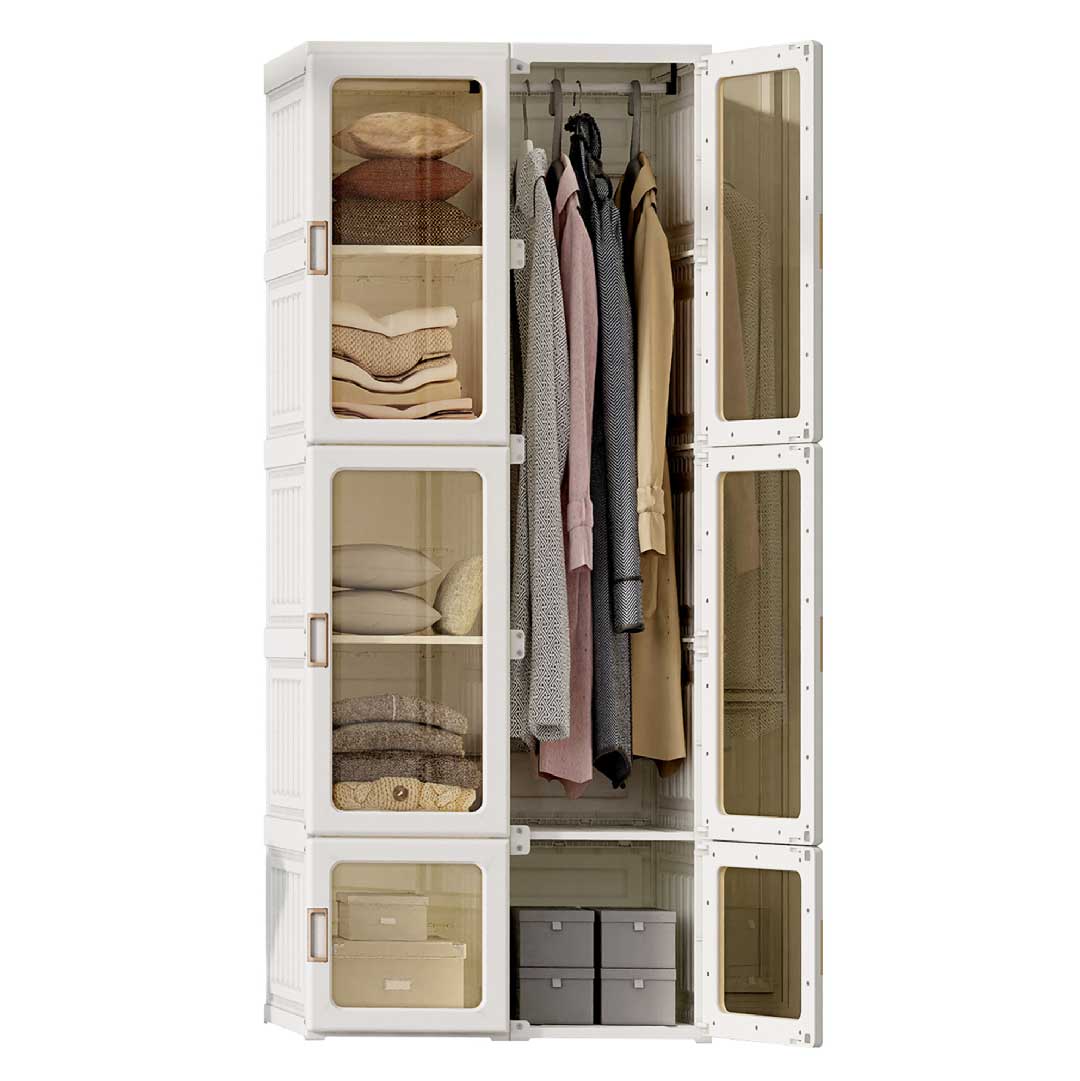 Yelenaro Faltbarer Kleiderschrank Schmal Hoch mit 6 Türen & Kleiderstange