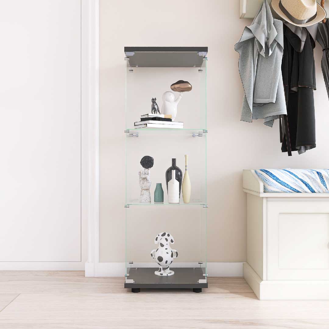 Yelenaro Glasvitrine 125 cm mit LED – Weiß & Schwarz, 3 Böden