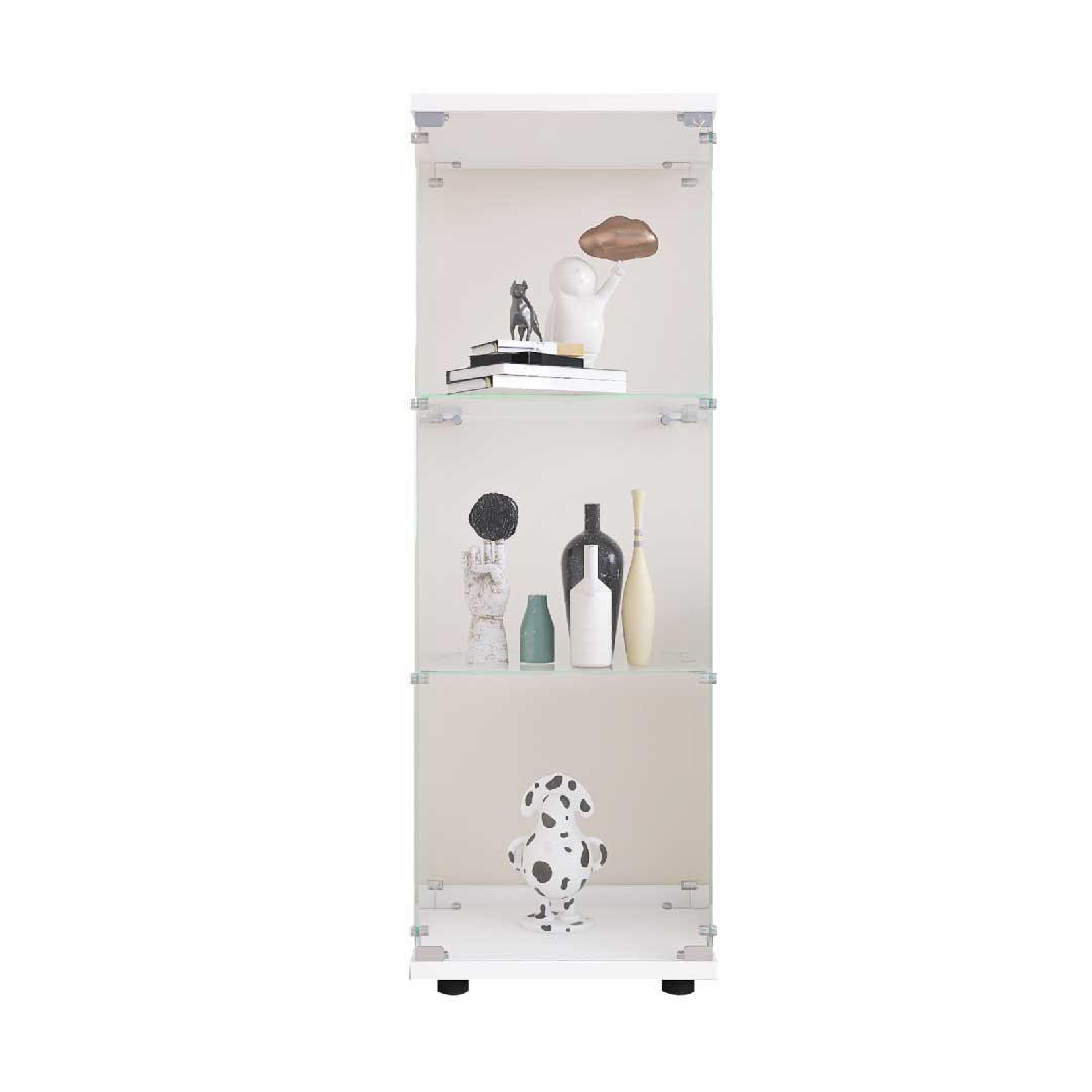 Yelenaro Glasvitrine 125 cm mit LED – Weiß & Schwarz, 3 Böden