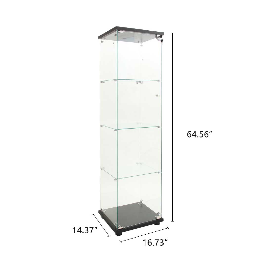 Yelenaro Glasvitrine 165 cm mit LED, Weiß & Schwarz, 4 Böden