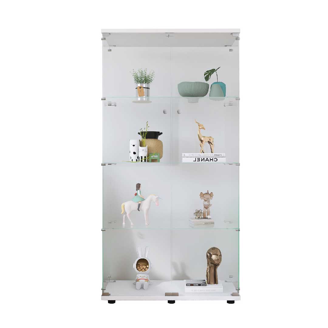 Yelenaro Glasvitrine mit LED – Weiß & Schwarz, 4 Ebenen, 2 Türen