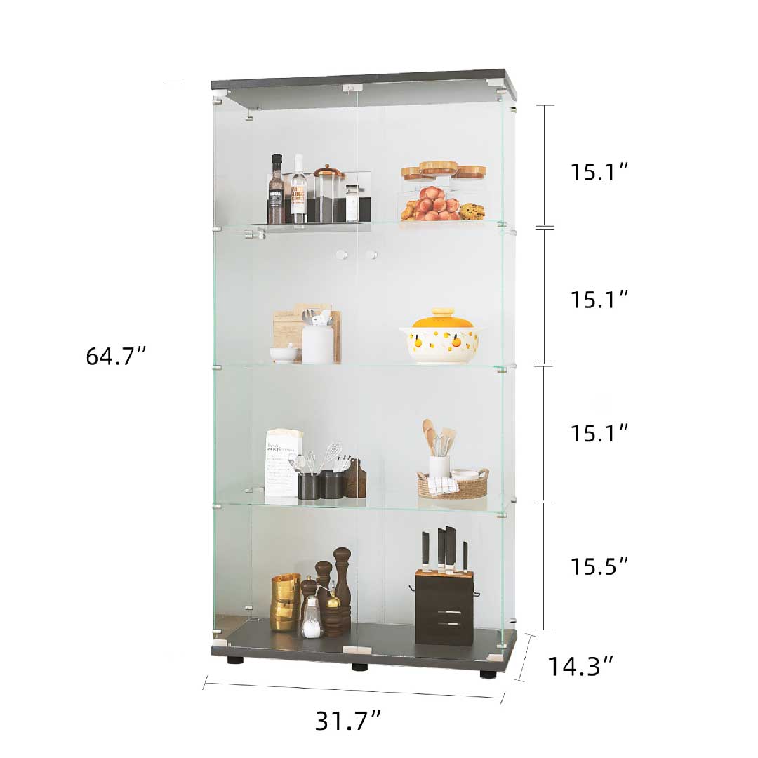 Yelenaro Glasvitrine mit LED – Weiß & Schwarz, 4 Ebenen, 2 Türen