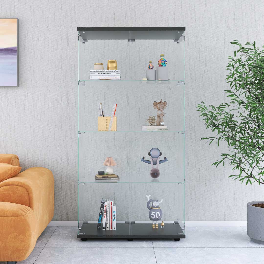 Yelenaro Glasvitrine 163 cm – Standvitrine mit Schloss, optional LED