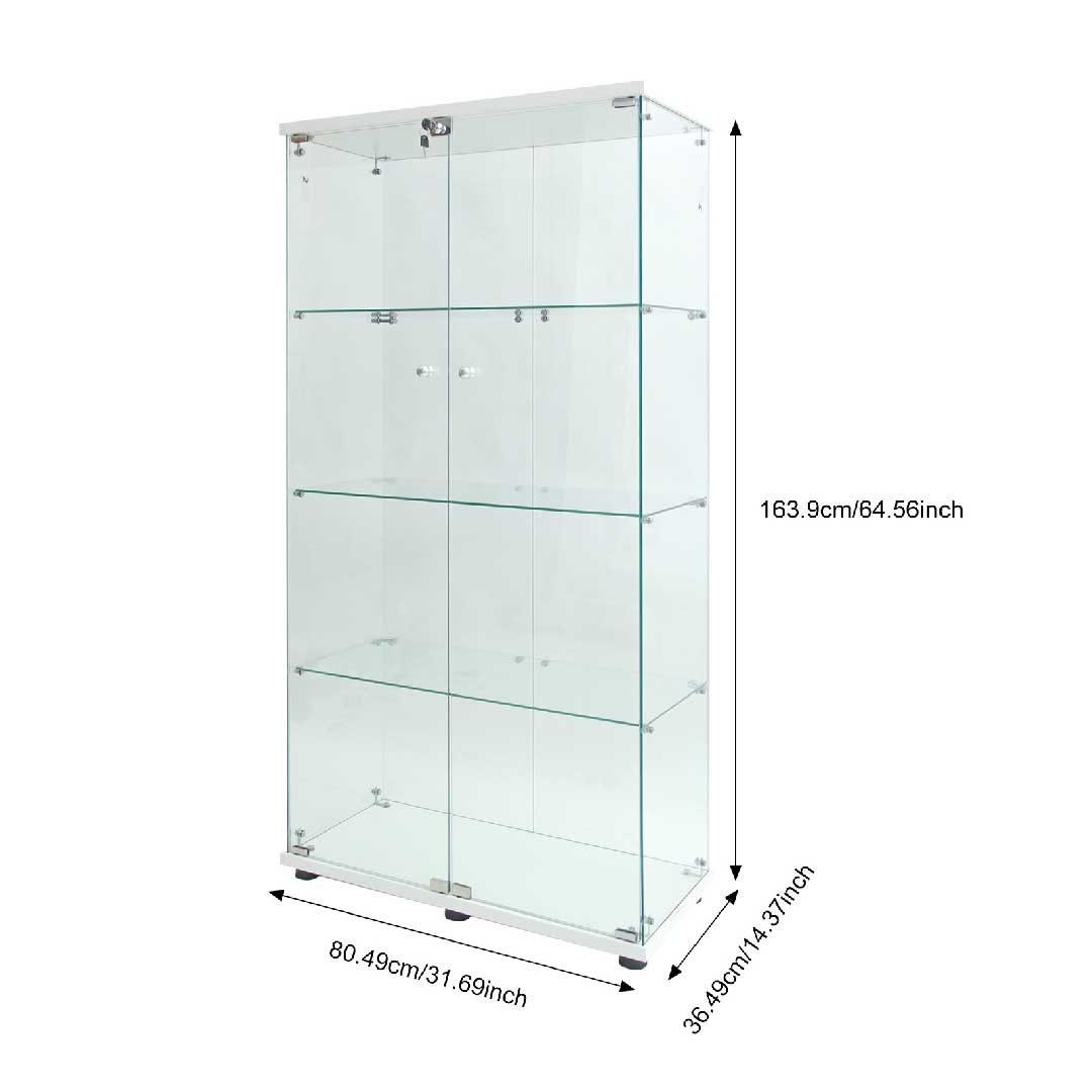 Yelenaro Glasvitrine 165 cm mit LED, Weiß & Schwarz, 4 Böden