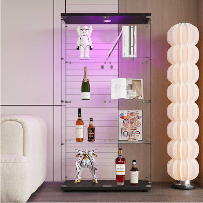 Yelenaro Glasvitrine 165 cm mit LED, Weiß & Schwarz, 4 Böden