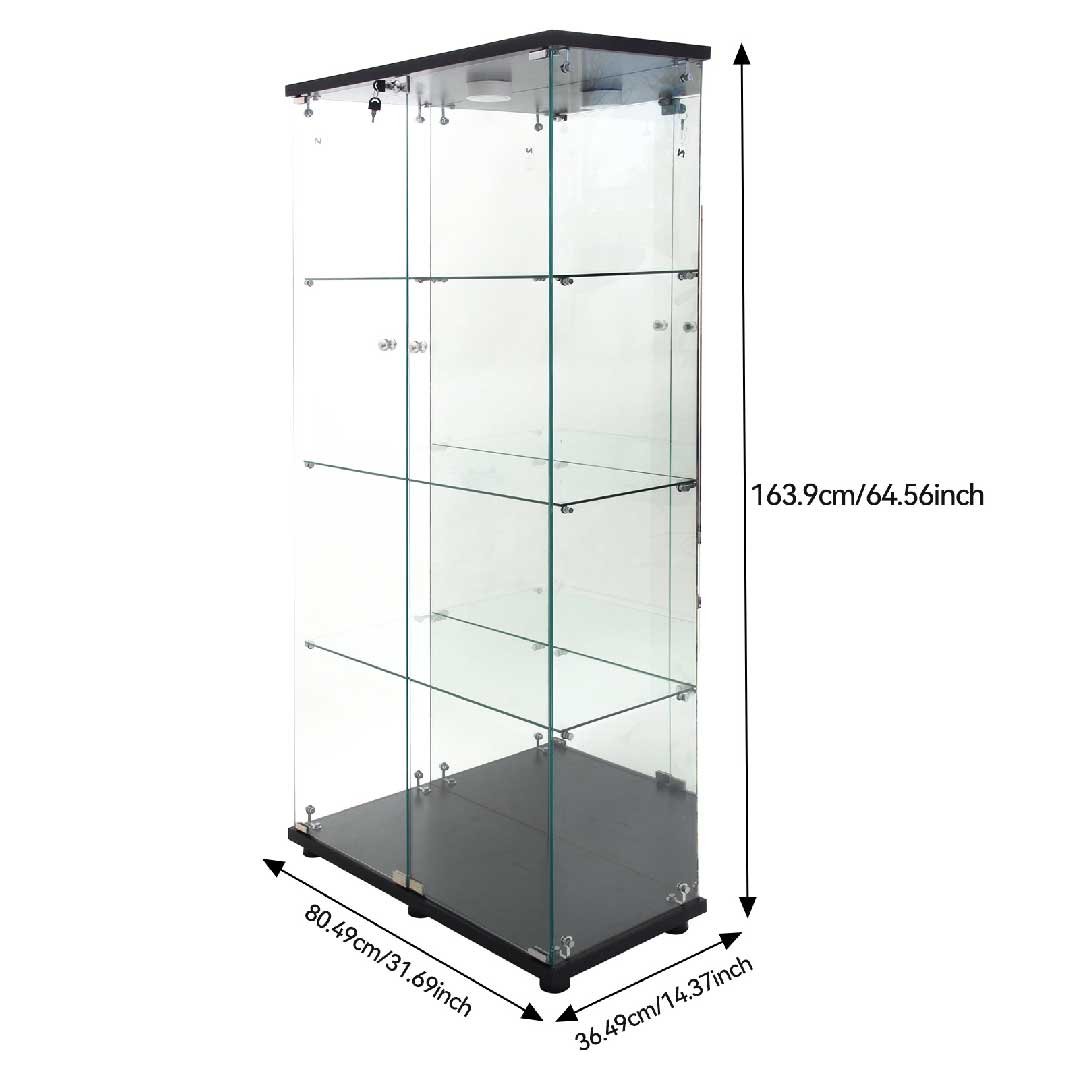 Yelenaro Glasvitrine 165 cm mit LED, Weiß & Schwarz, 4 Böden
