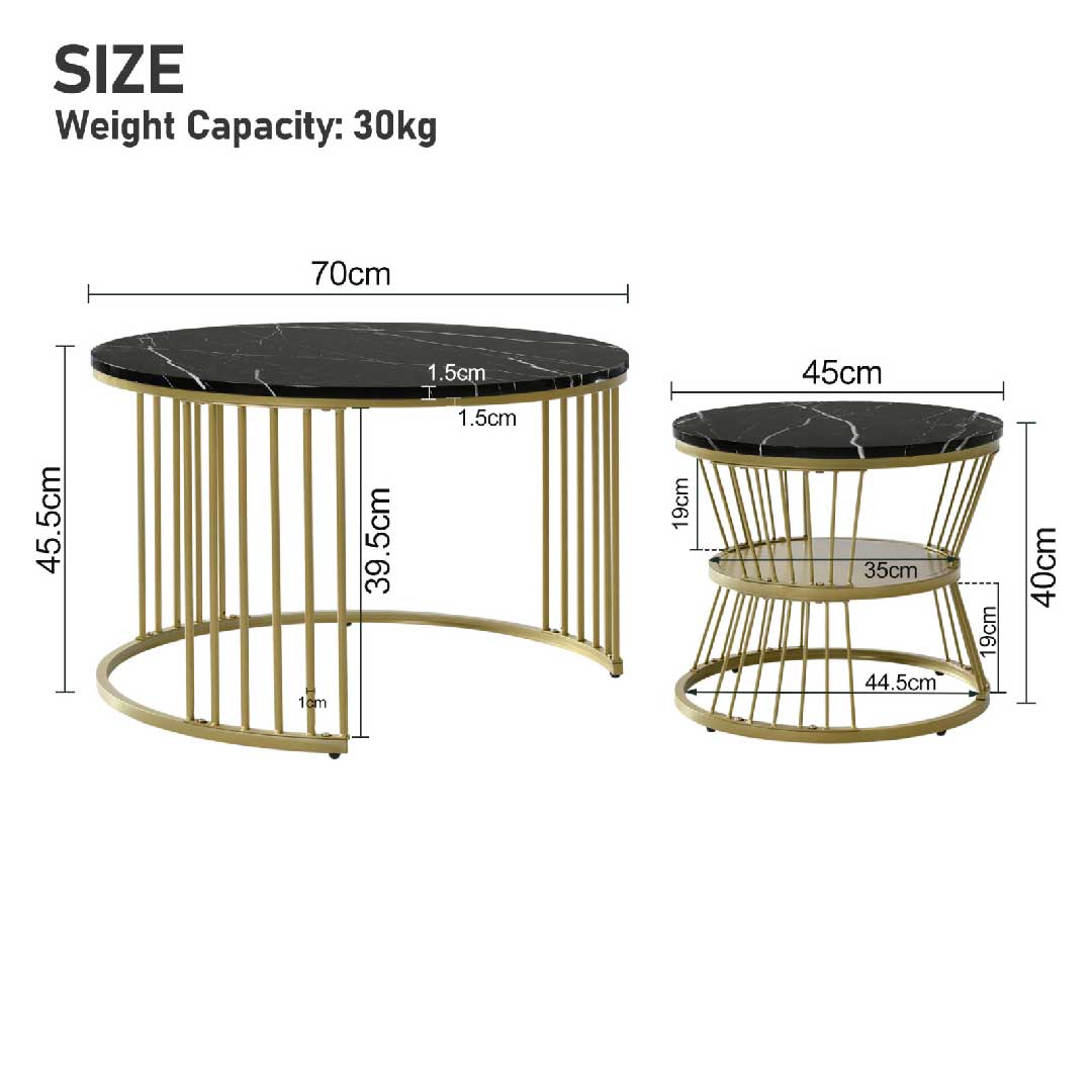 Yelenaro Couchtisch 2er Set Rund Marmoroptik Gold – Moderner Wohnzimmertisch