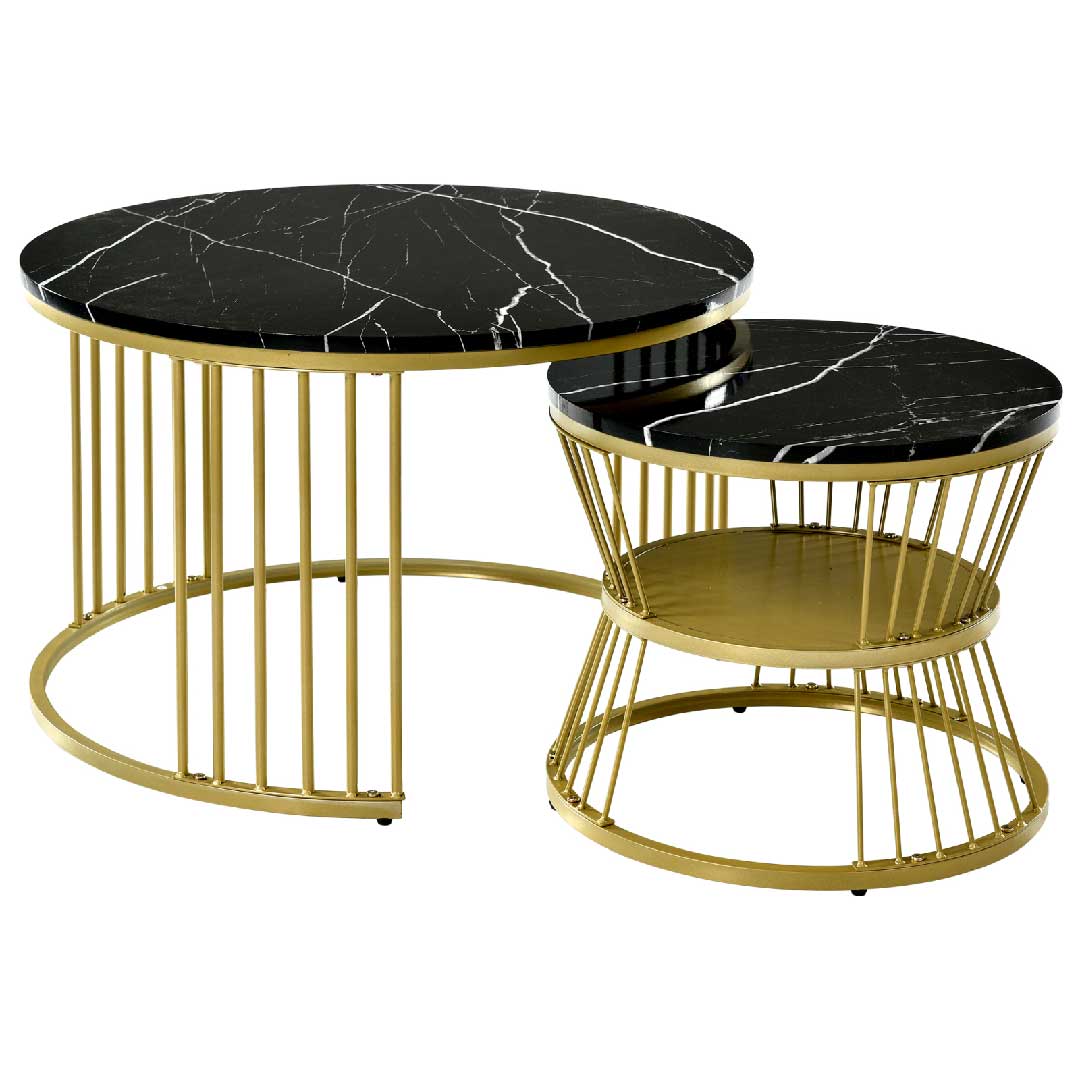 Yelenaro Couchtisch 2er Set Rund Marmoroptik Gold – Moderner Wohnzimmertisch
