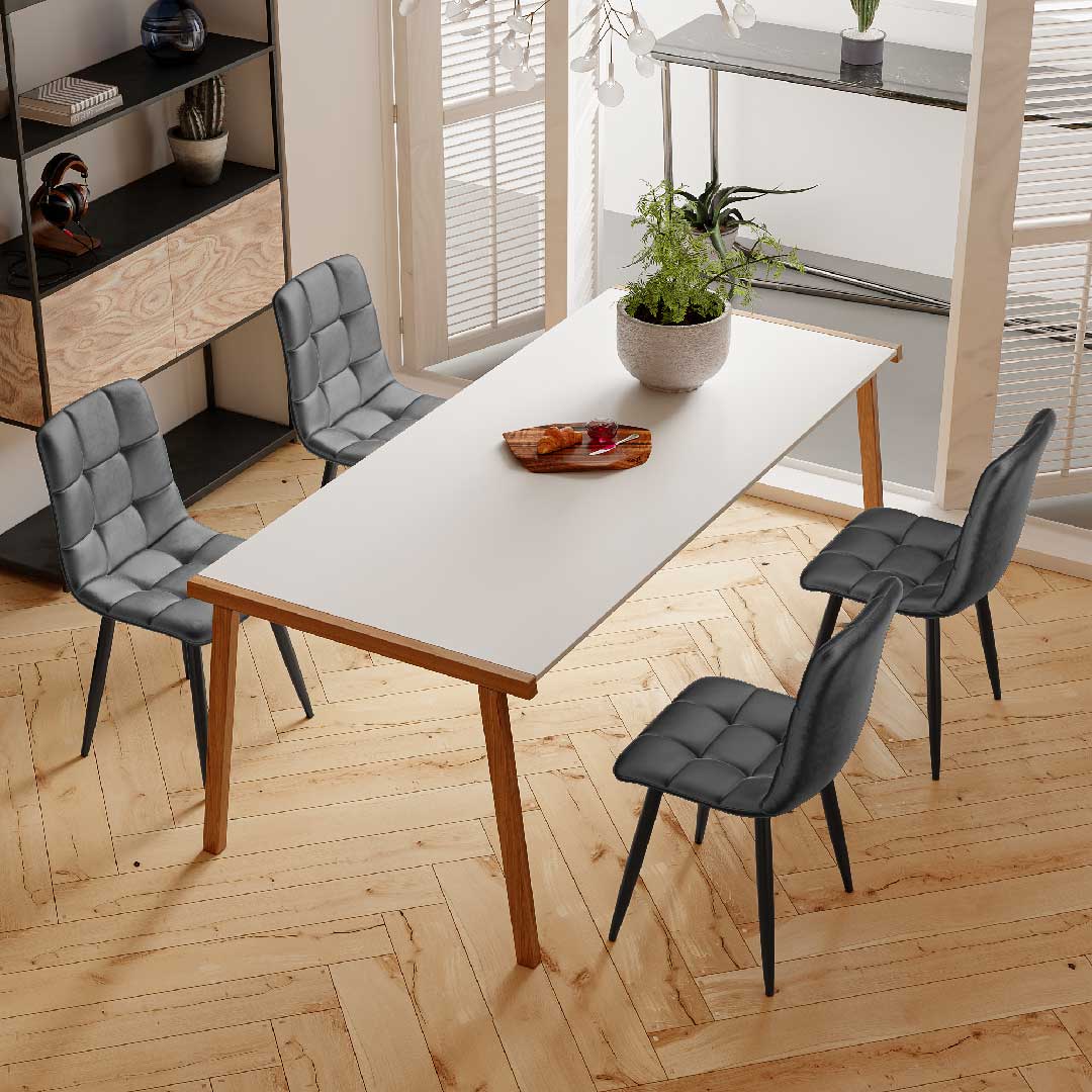 Yelenaro Esszimmerstuhl 4er-Set – Samt & Leinen Polsterstühle mit Rückenlehne, ergonomisch & stabil, modern für Küche & Wohnzimmer