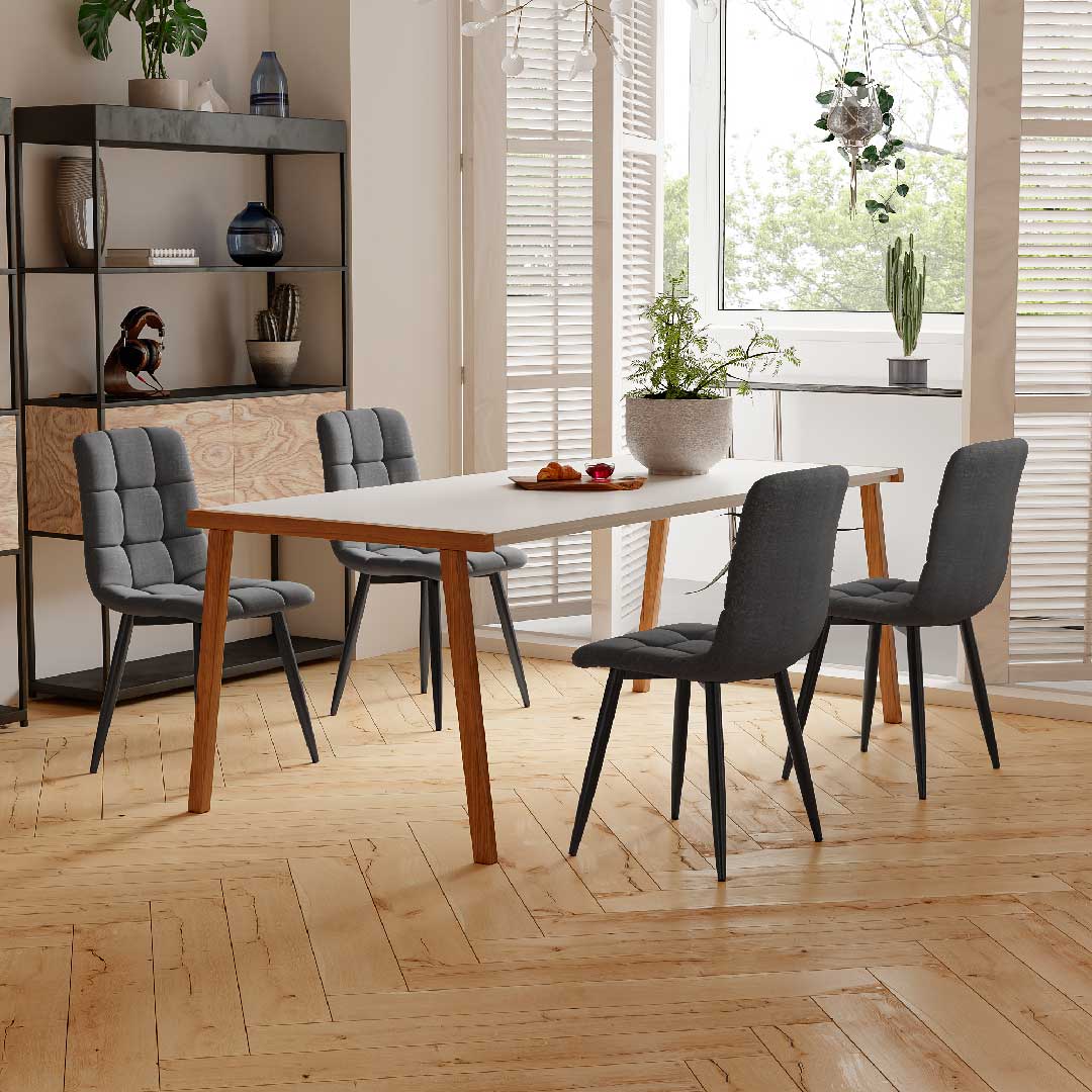 Yelenaro Esszimmerstuhl 4er-Set – Samt & Leinen Polsterstühle mit Rückenlehne, ergonomisch & stabil, modern für Küche & Wohnzimmer